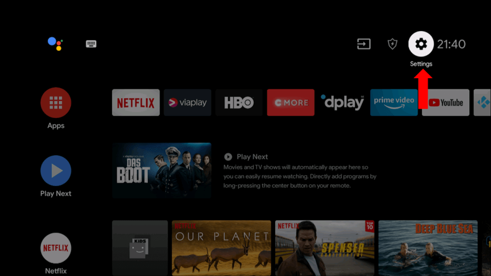 Open Settings on Nvidia Shield