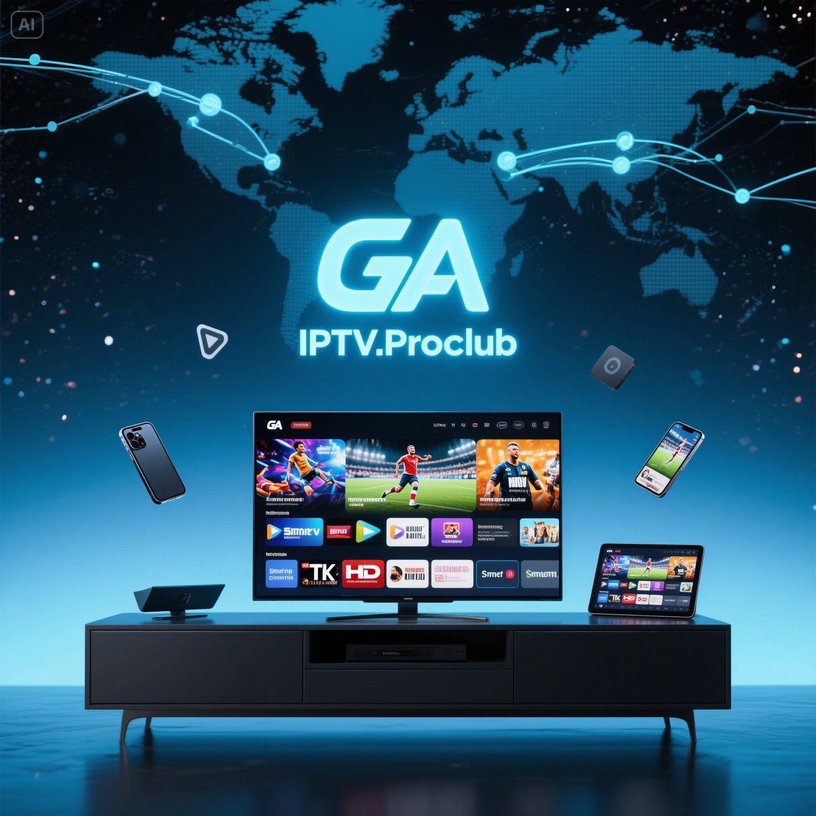 IPTVProClub - Stream 10,000+ HD Channels Worldwide Premium IPTV service streaming on multiple devices - 4K TV, smartphone, and tablet showing live sports and movies with IPTVProClub logo